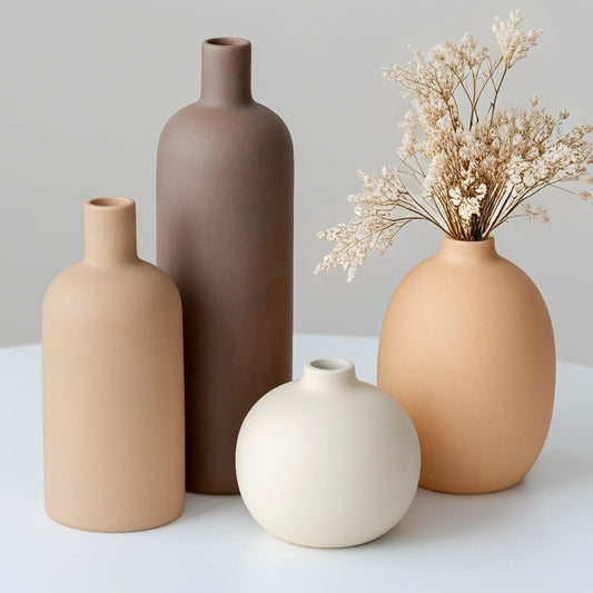 Lukelg Modern Ceramic Vase Set of 4 – Neutral Colors, Coffee Mix