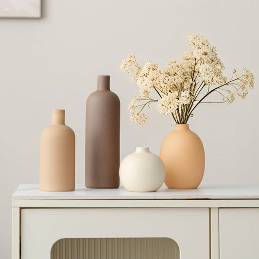 Lukelg Modern Ceramic Vase Set of 4 – Neutral Colors, Coffee Mix