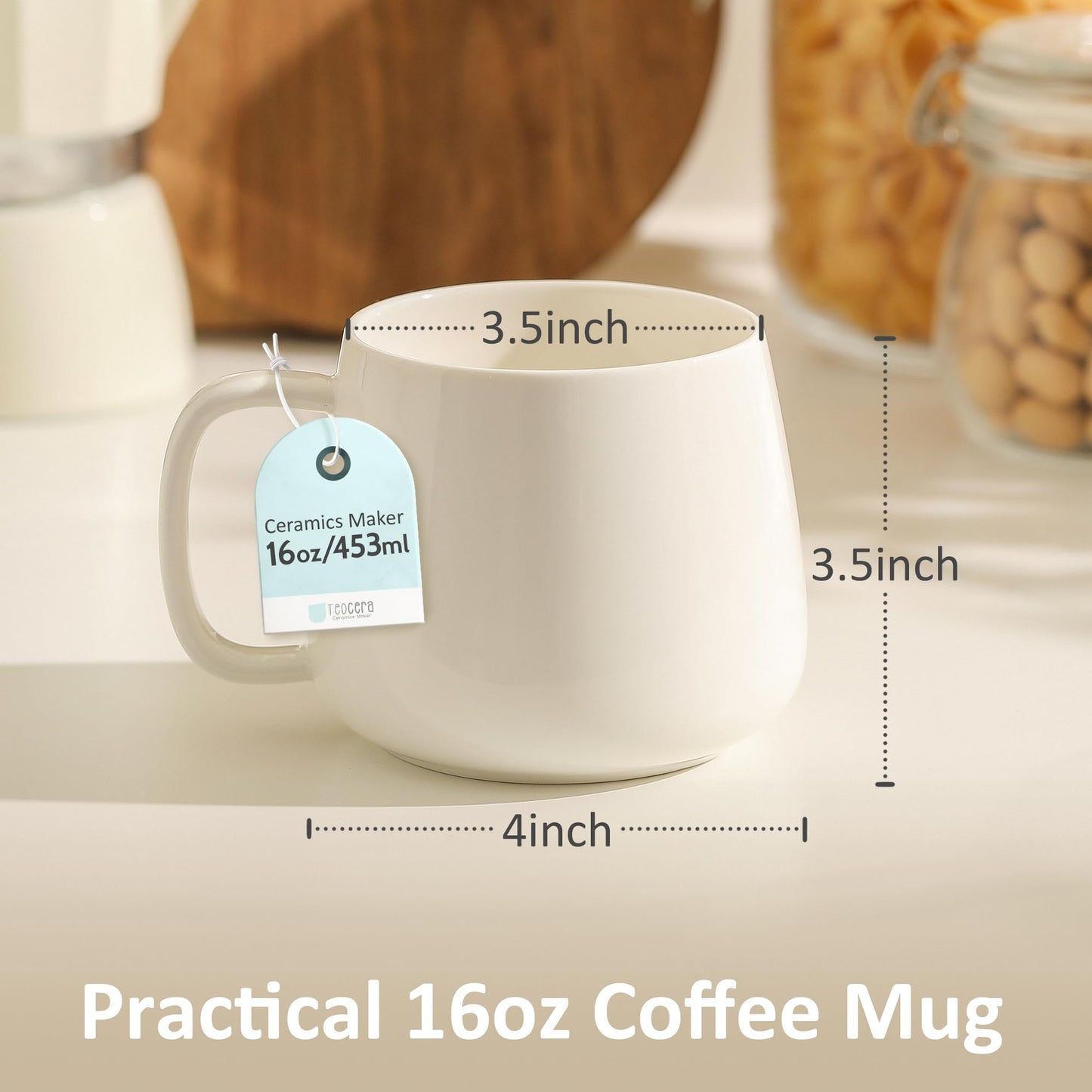 Lukelg 16oz Stackable Ceramic Coffee Mugs – Set of 4, White