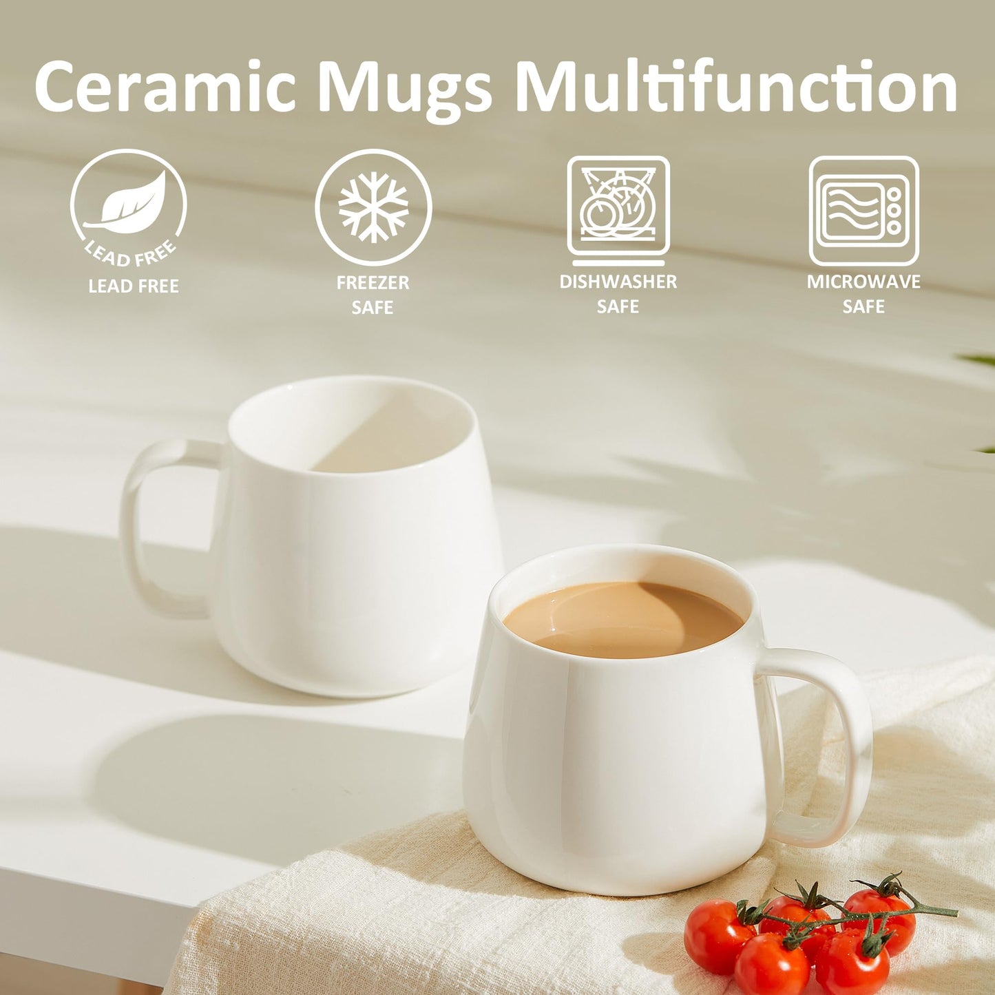 Lukelg 16oz Stackable Ceramic Coffee Mugs – Set of 4, White