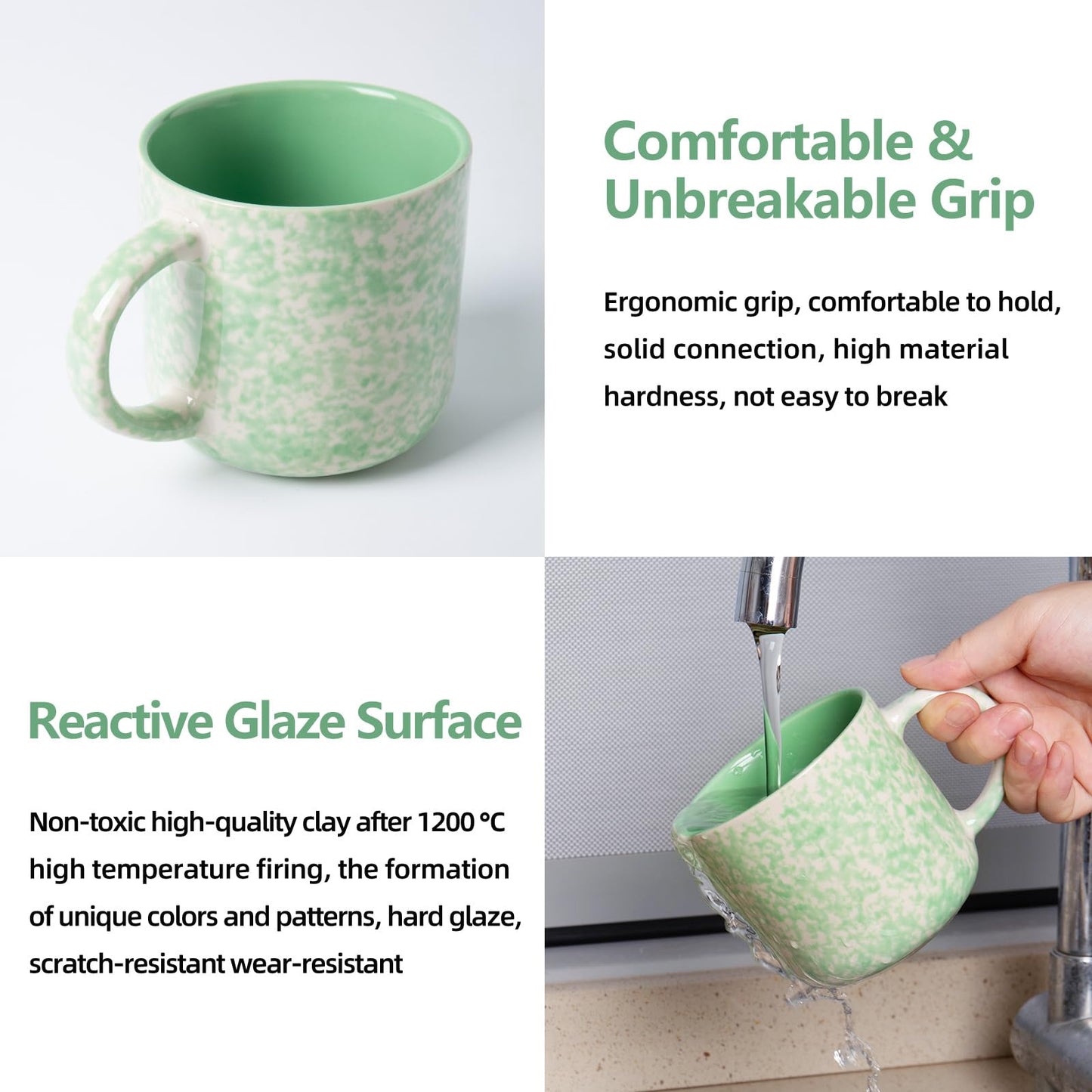 Lukelg 12oz Ceramic Coffee Mugs – Set of 4, Green
