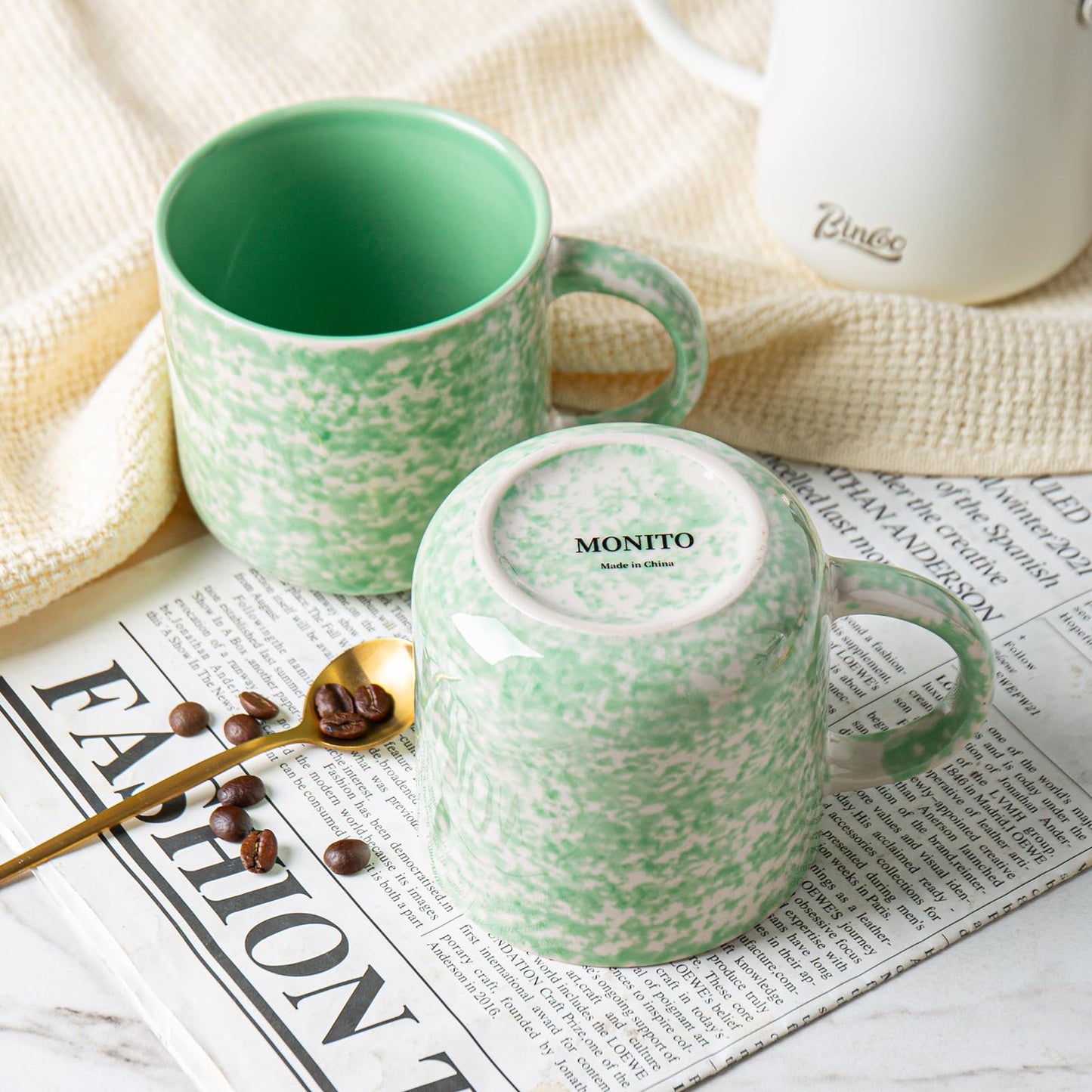 Lukelg 12oz Ceramic Coffee Mugs – Set of 4, Green