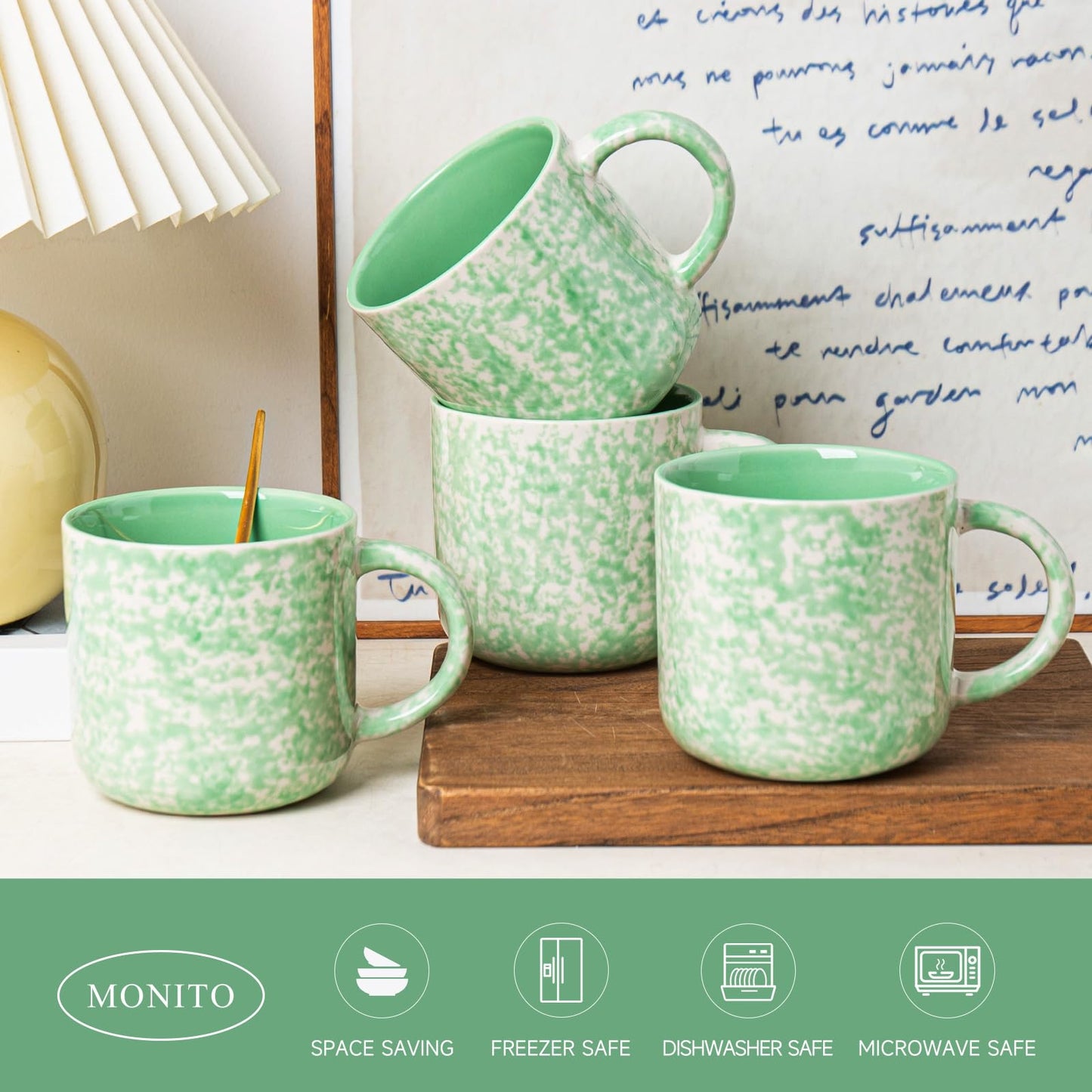 Lukelg 12oz Ceramic Coffee Mugs – Set of 4, Green
