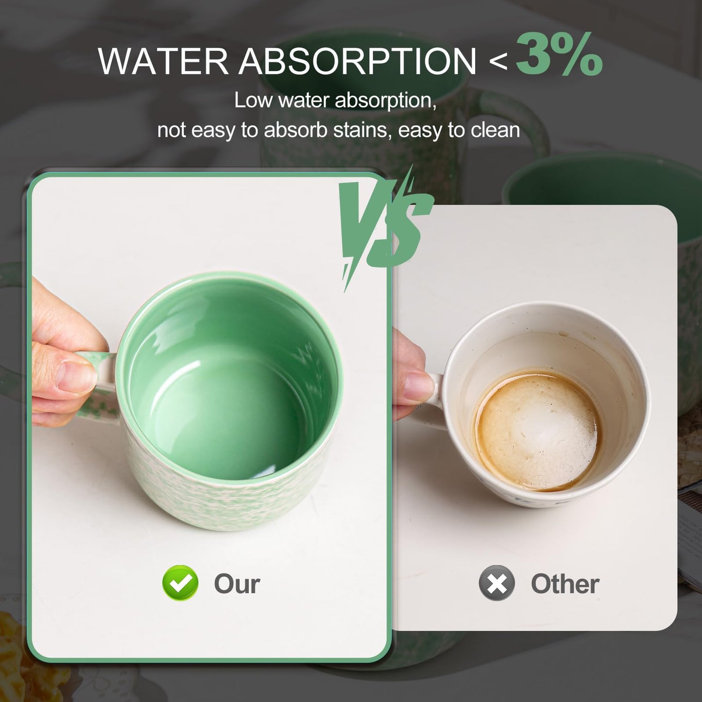 Lukelg 12oz Ceramic Coffee Mugs – Set of 4, Green