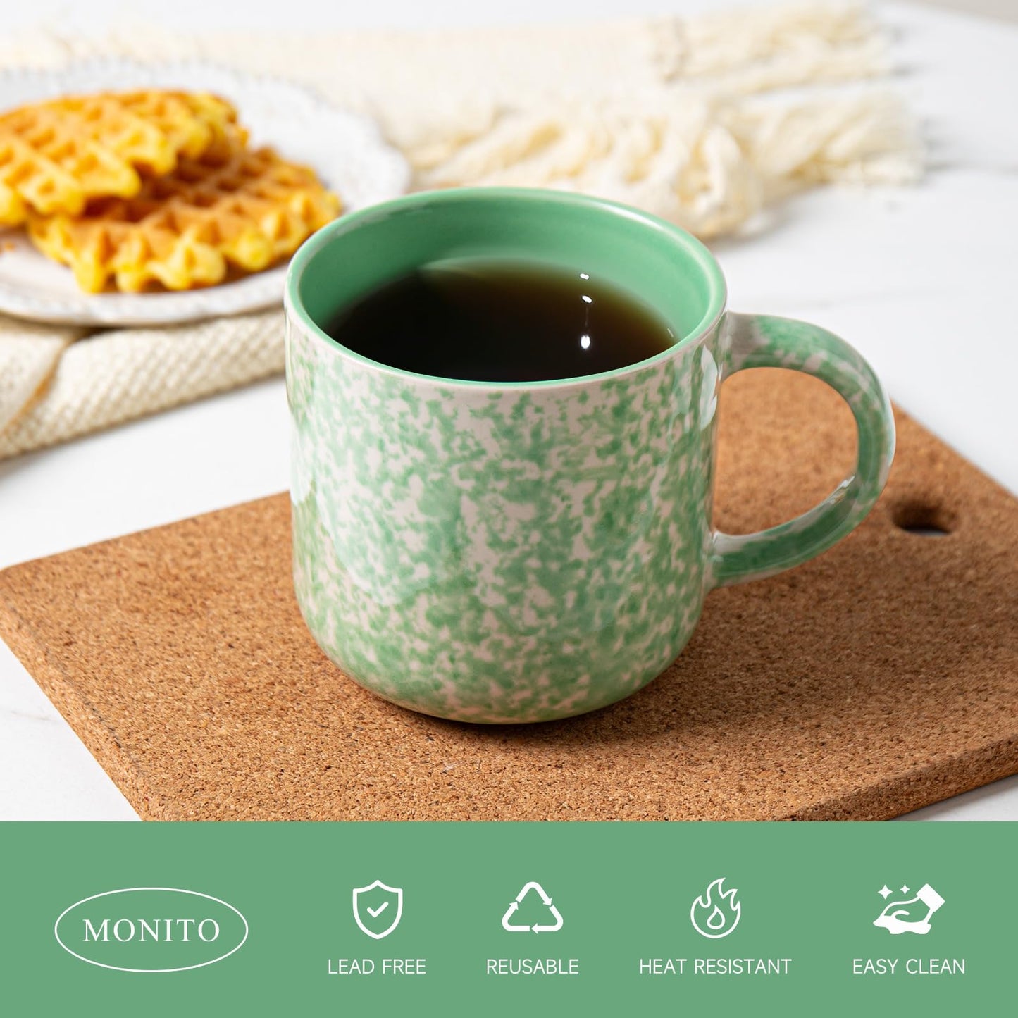 Lukelg 12oz Ceramic Coffee Mugs – Set of 4, Green