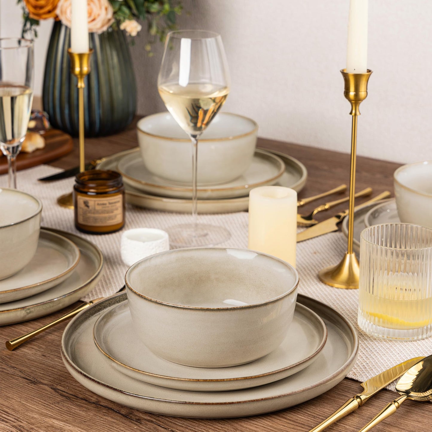 Lukelg Stoneware Dinnerware Set – Reactive Glaze, Service for 8