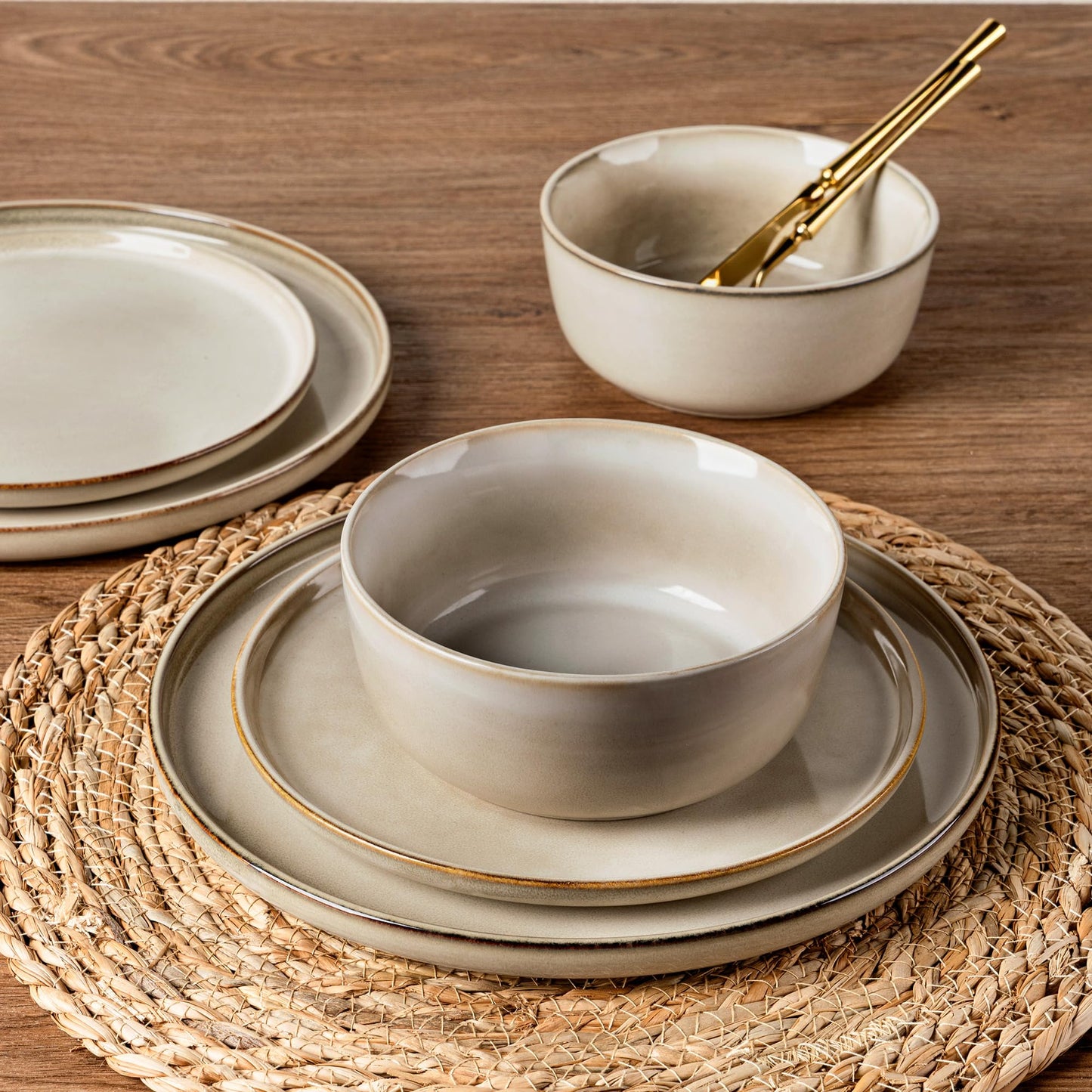 Lukelg Stoneware Dinnerware Set – Reactive Glaze, Service for 8
