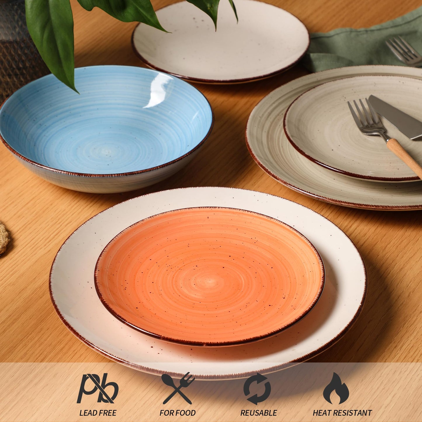 Lukelg Ceramic Dinner Plates – Set of 6, 10.5 Inch, Blue