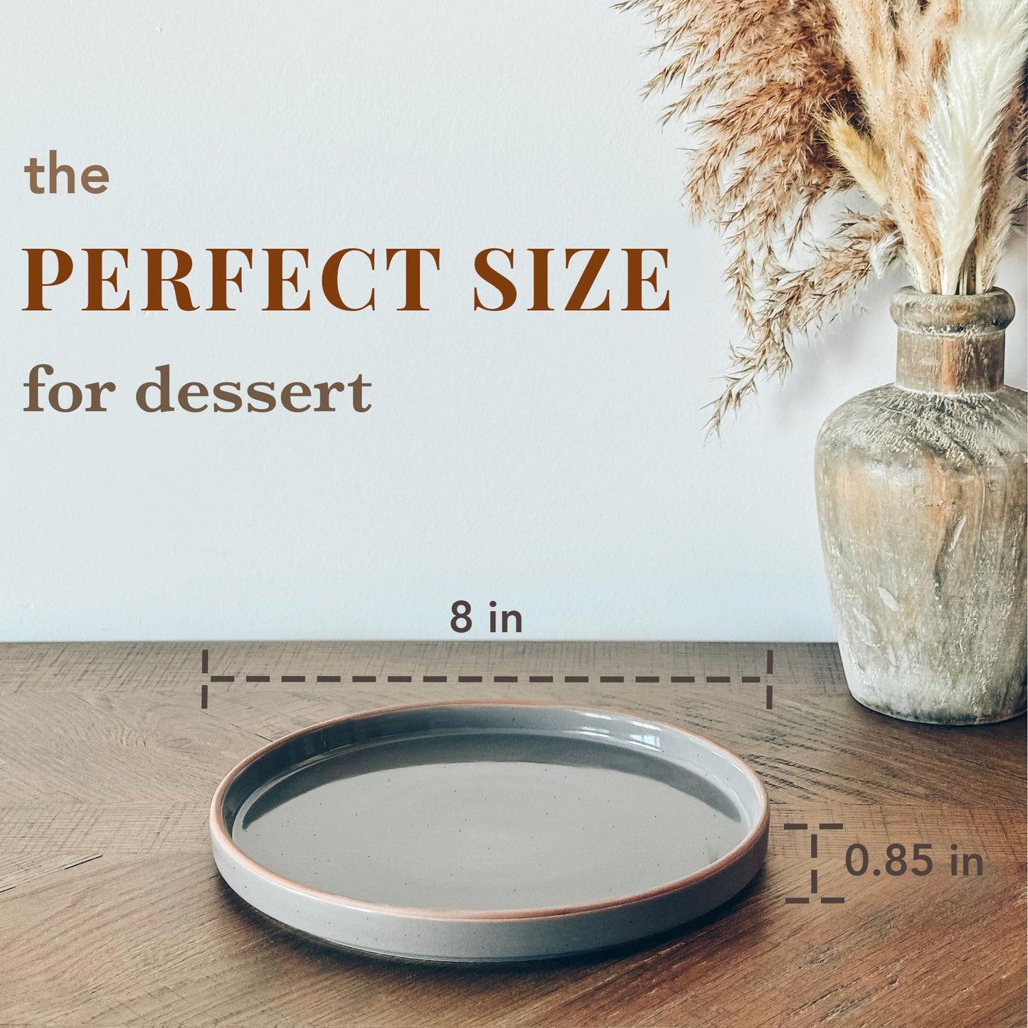 Lukelg Ceramic Flat Plates – Set of 6, 8 Inch, Neutral Colors