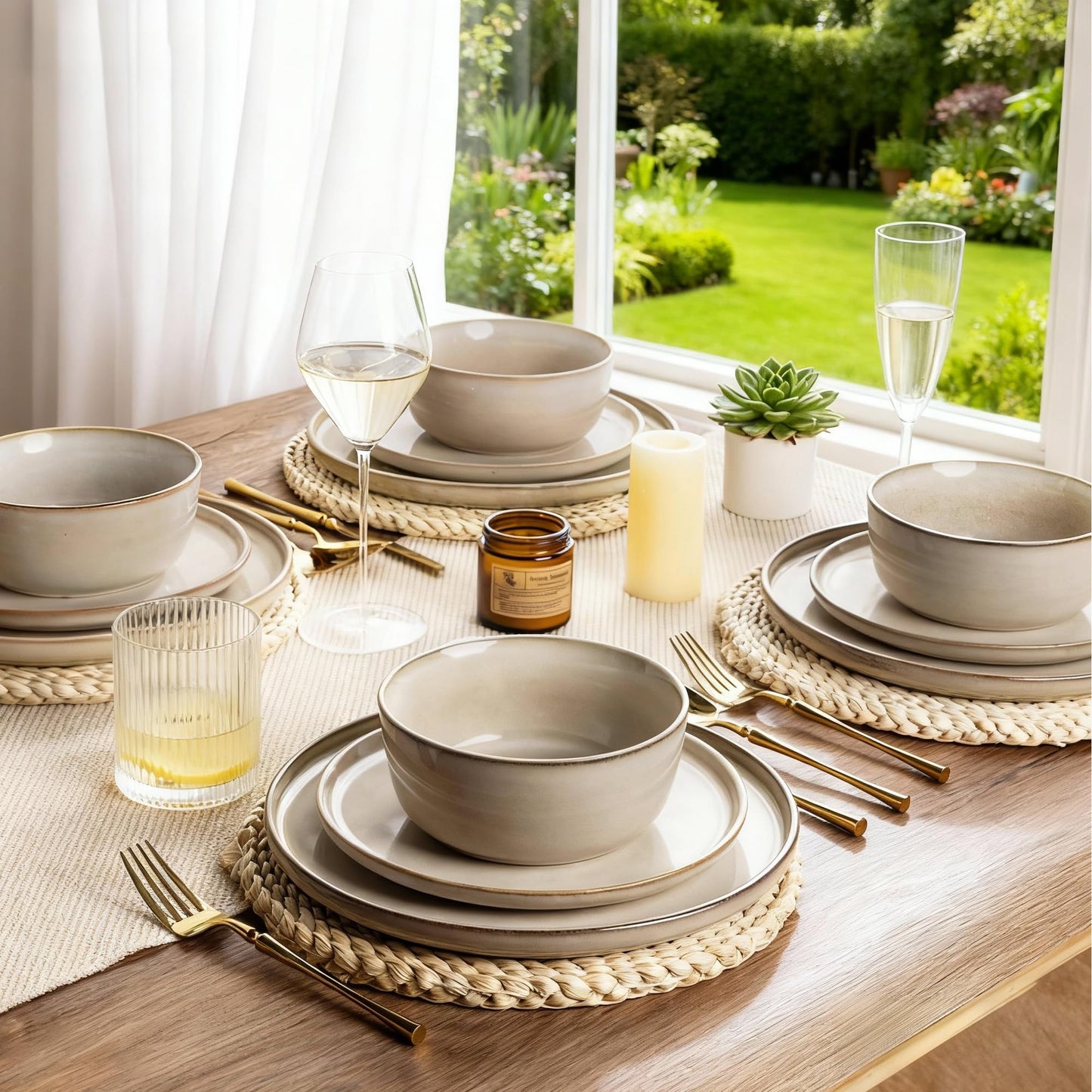 Lukelg Stoneware Dinnerware Set – Reactive Glaze, Service for 8