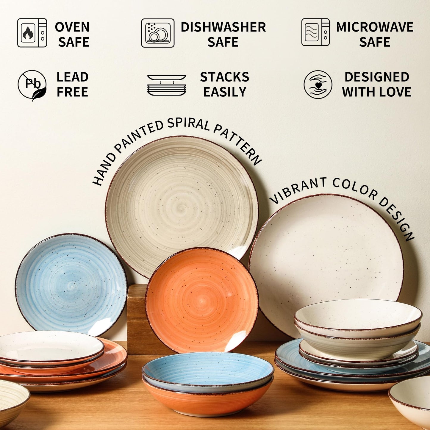 Lukelg Ceramic Dinner Plates – Set of 6, 10.5 Inch, Blue