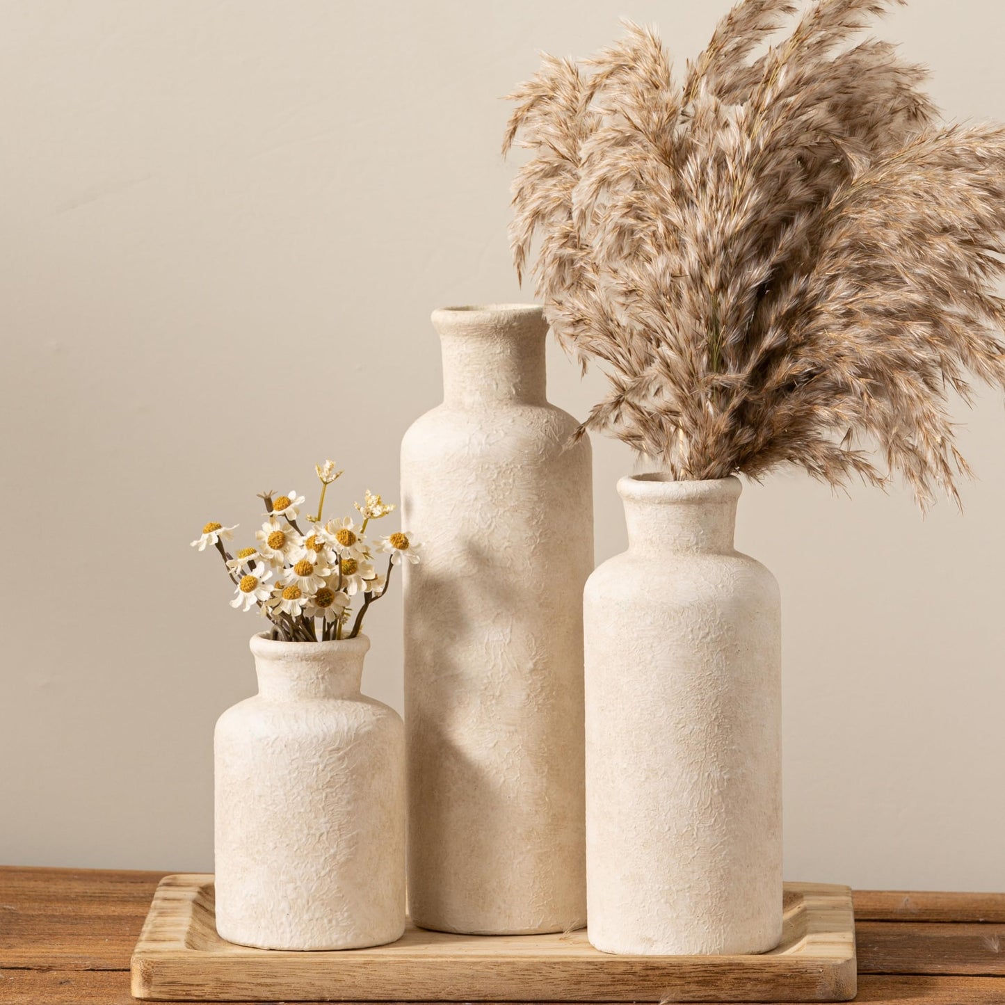Lukelg Ceramic Vases Set of 3 – Whitewashed Neutral, Farmhouse Decor