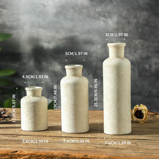Lukelg Ceramic Vases Set of 3 – Whitewashed Neutral, Farmhouse Decor