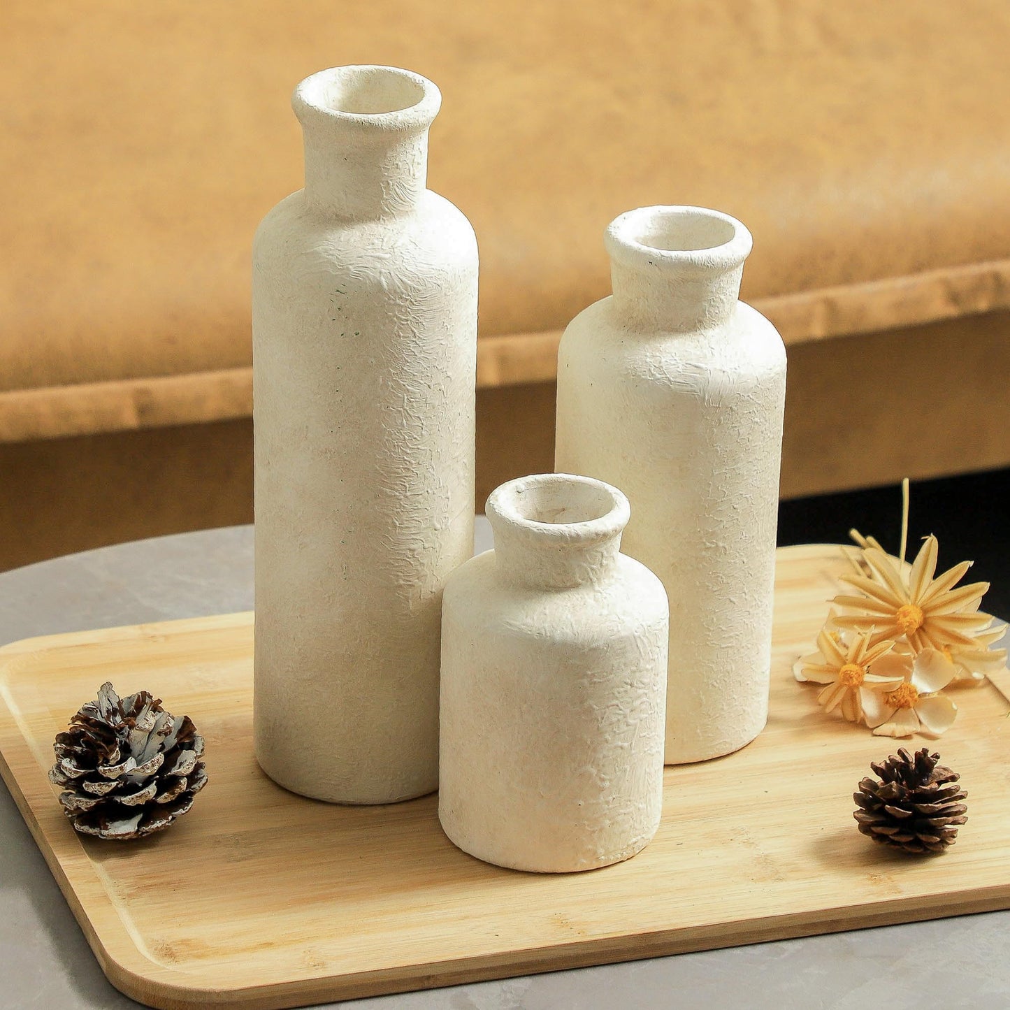 Lukelg Ceramic Vases Set of 3 – Whitewashed Neutral, Farmhouse Decor