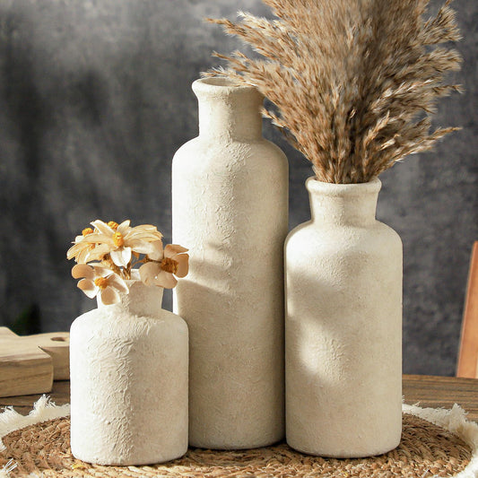 Lukelg Ceramic Vases Set of 3 – Whitewashed Neutral, Farmhouse Decor