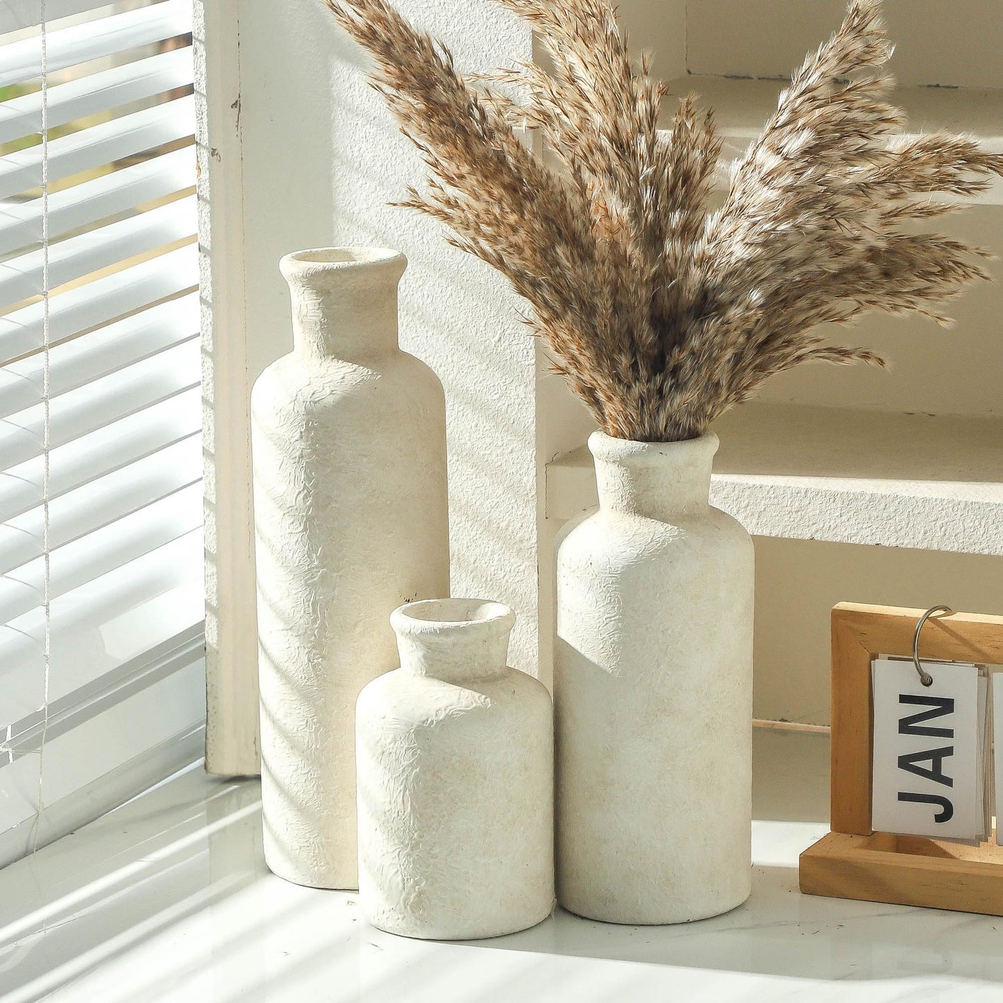 Lukelg Ceramic Vases Set of 3 – Whitewashed Neutral, Farmhouse Decor